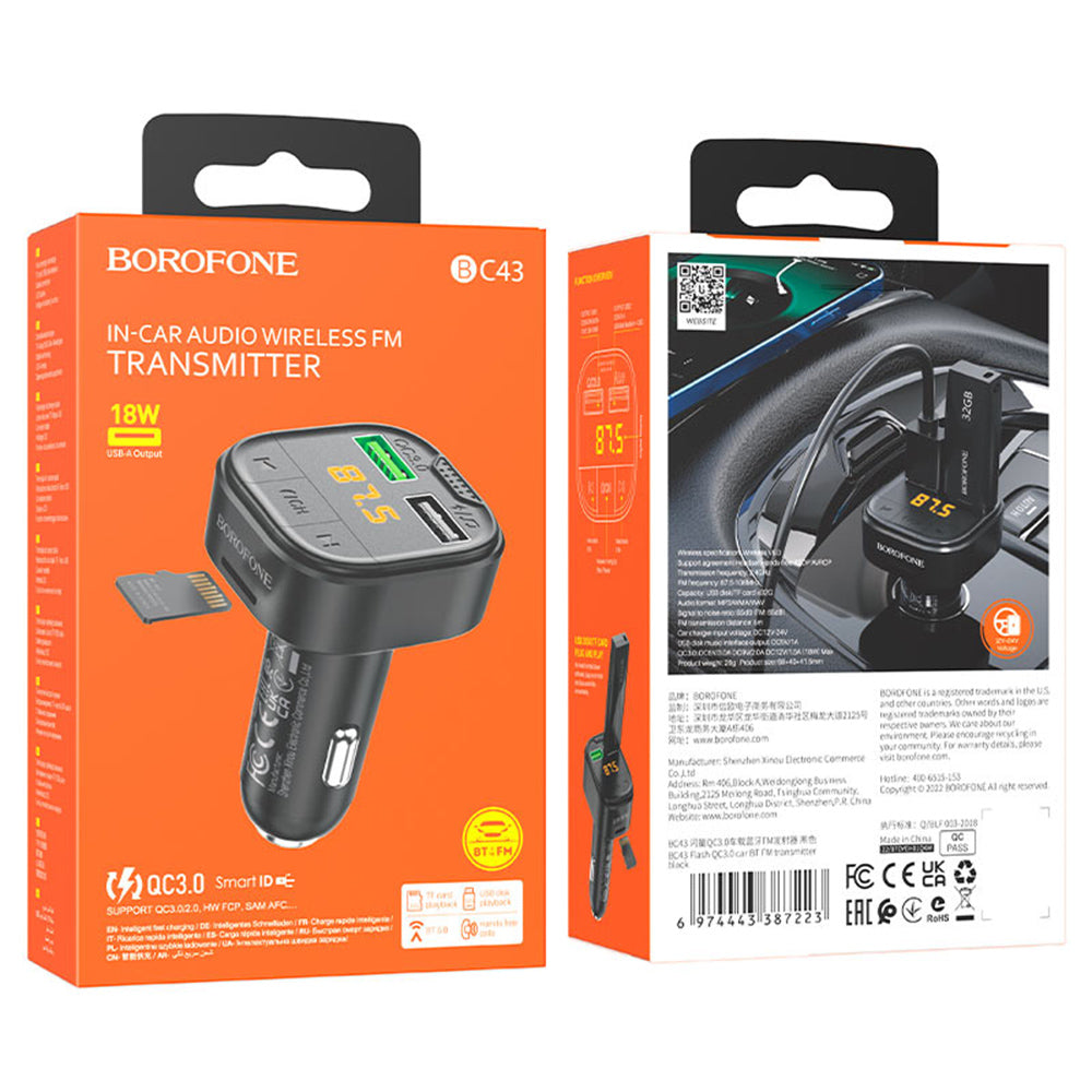 FM Bluetooth modulátor Borofone BC43 Flash, 2 x USB-A - 1 x microSD