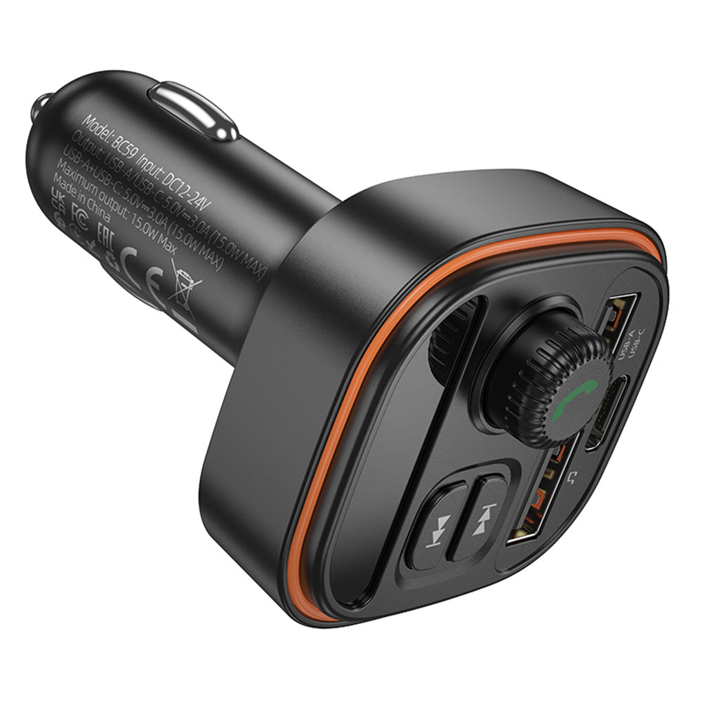 Borofone BC59 Heroic Bluetooth FM modulátor, 2 x USB-A - 1 x USB-C