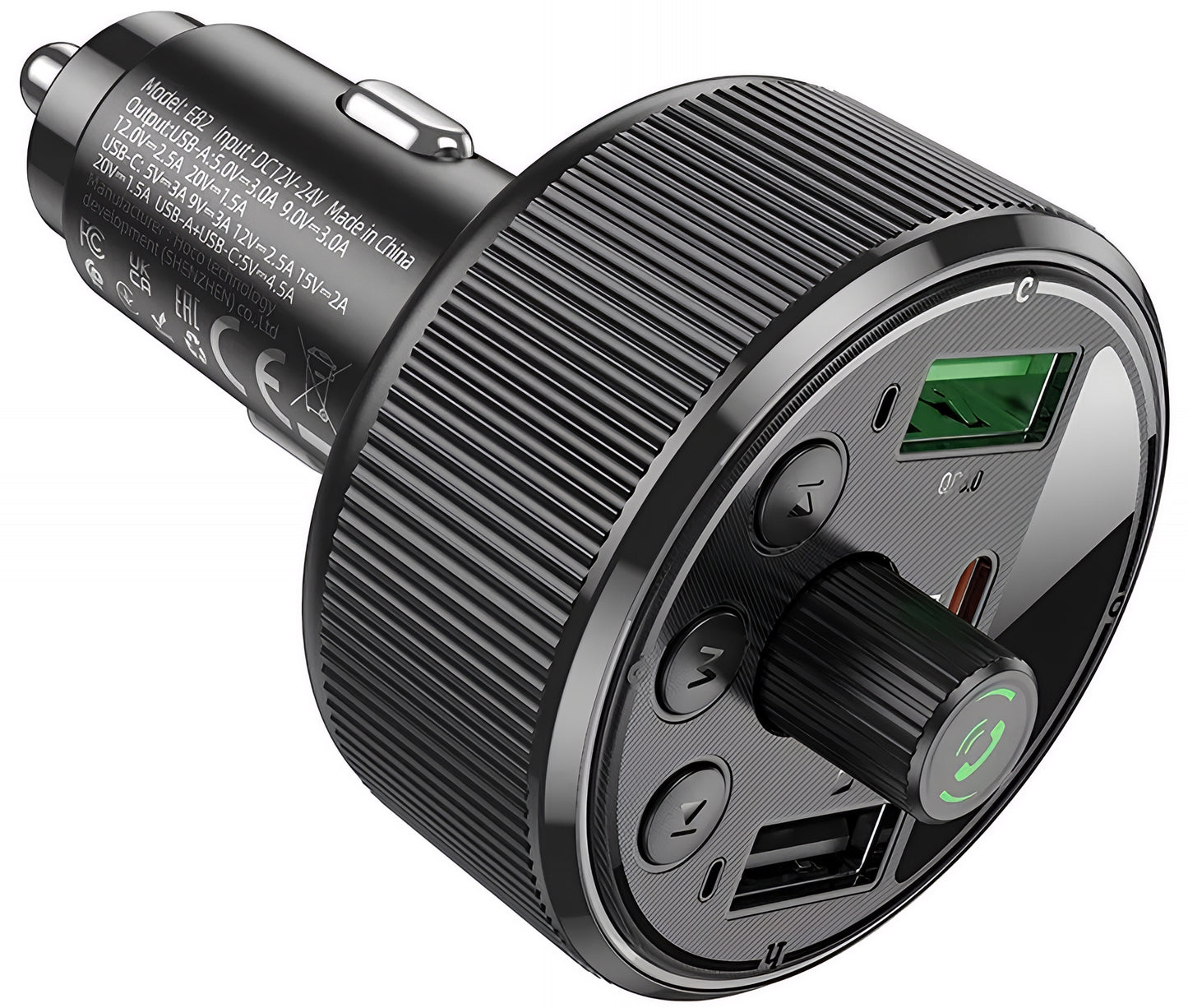 HOCO E82 Bluetooth FM modulátor, 2 x USB-A - 1 x USB-C