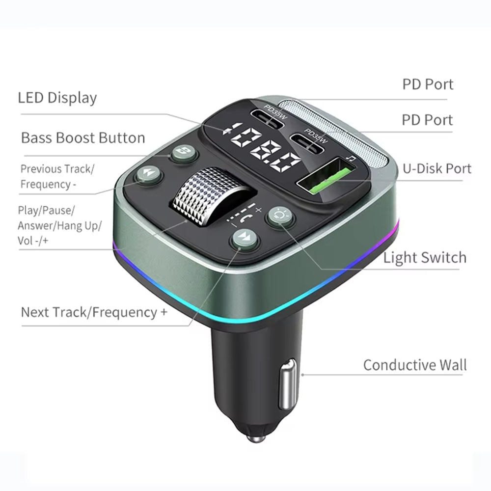 FM Bluetooth modulátor Techsuit EchoDrive, 1 x USB-A - 2 x USB-C