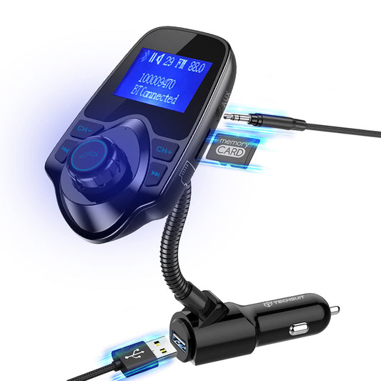 Techsuit MFM4 Bluetooth FM modulátor, 1 x USB-A - 1 x 3.5mm - 1 x microSD, Fekete