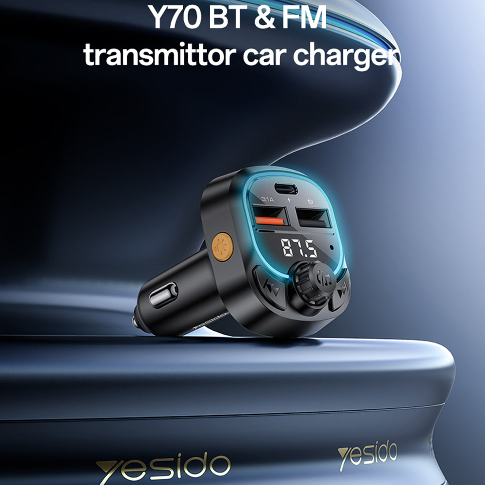 FM Bluetooth modulátor Yesido Y70, 2 x USB-A - 1 x USB-C