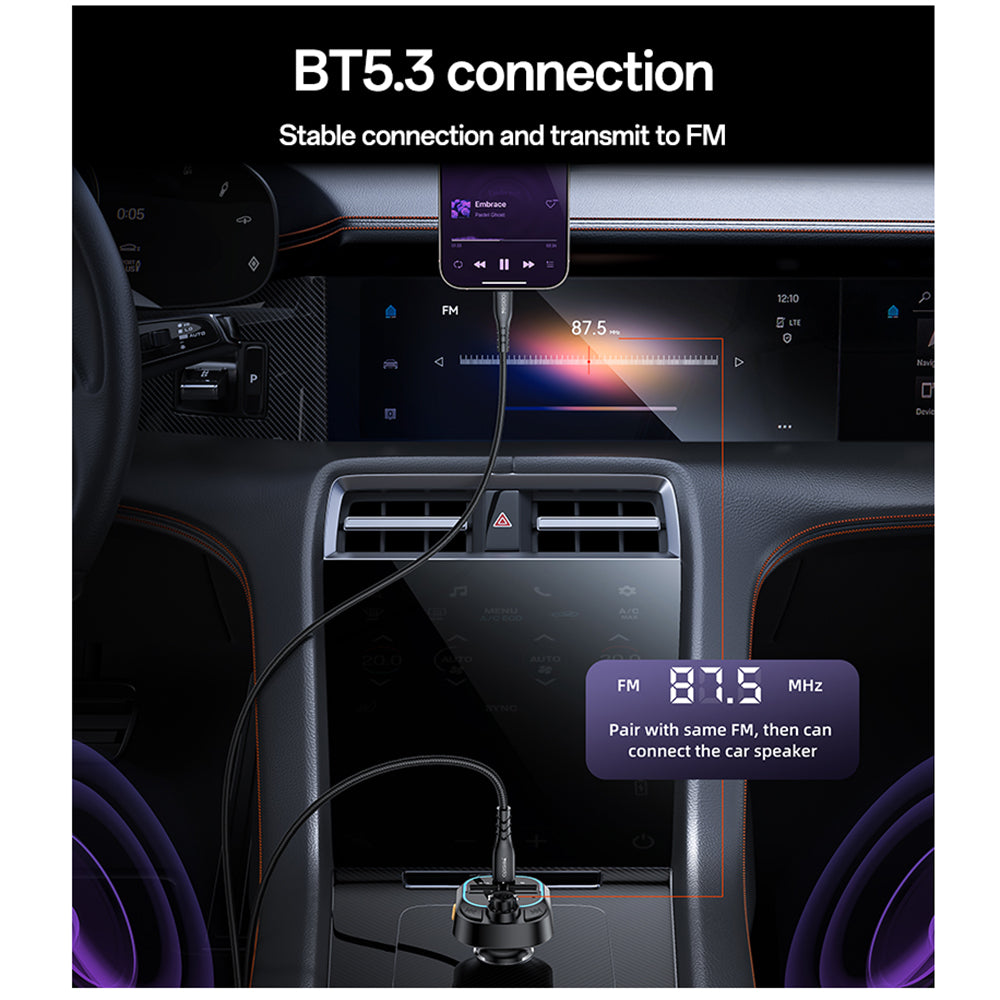 FM Bluetooth modulátor Yesido Y70, 2 x USB-A - 1 x USB-C