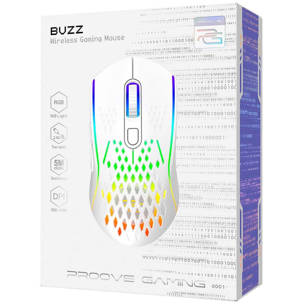 Proove Buzz vezeték nélküli gaming egér, RGB, 800DPI - 4800DPI, fehér WMBU00022402