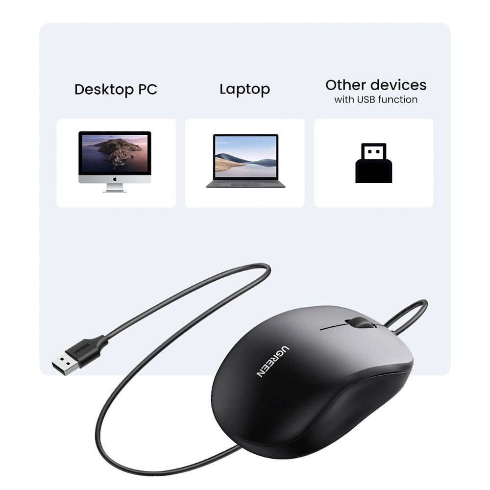 UGREEN MU007 vezetékes USB egér, 1200DPI, 1.5m, fekete