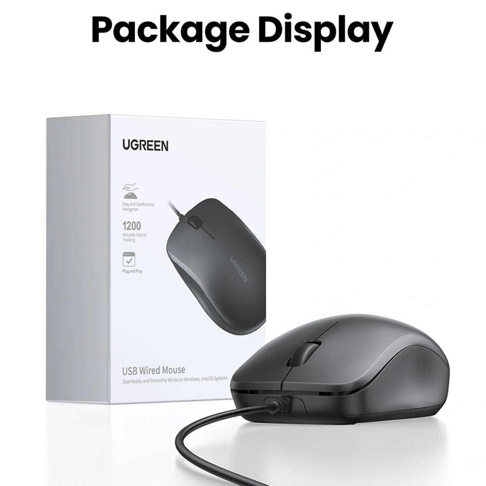 UGREEN MU007 vezetékes USB egér, 1200DPI, 1.5m, fekete
