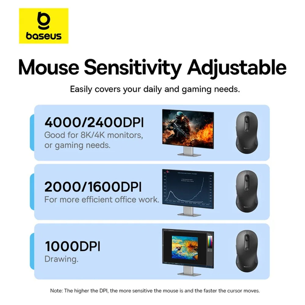 Baseus F02 vezeték nélküli egér, 4000DPI, BT / Wi-Fi, fekete B010555555505111-01