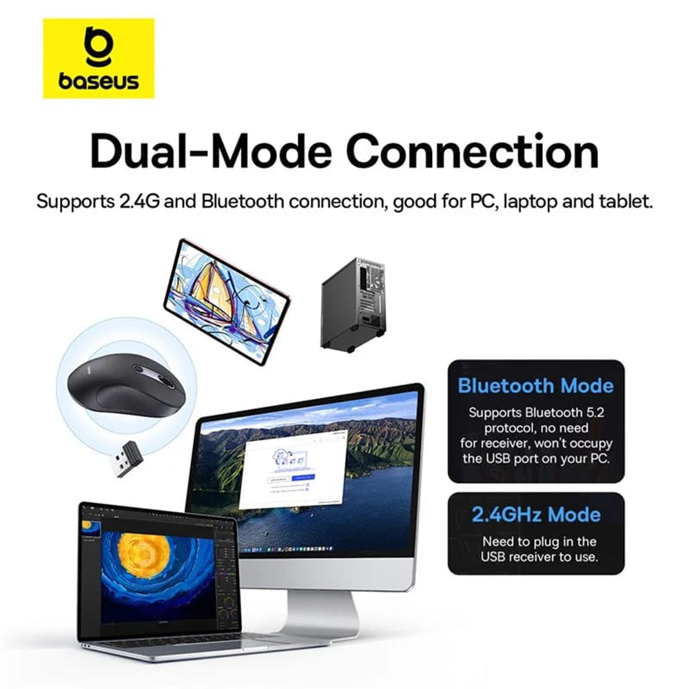 Baseus F02 vezeték nélküli egér, 4000DPI, BT / Wi-Fi, fekete B010555555505111-01