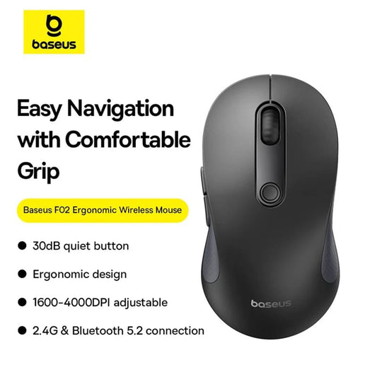Baseus F02 vezeték nélküli egér, 4000DPI, BT / Wi-Fi, fekete B010555555505111-01