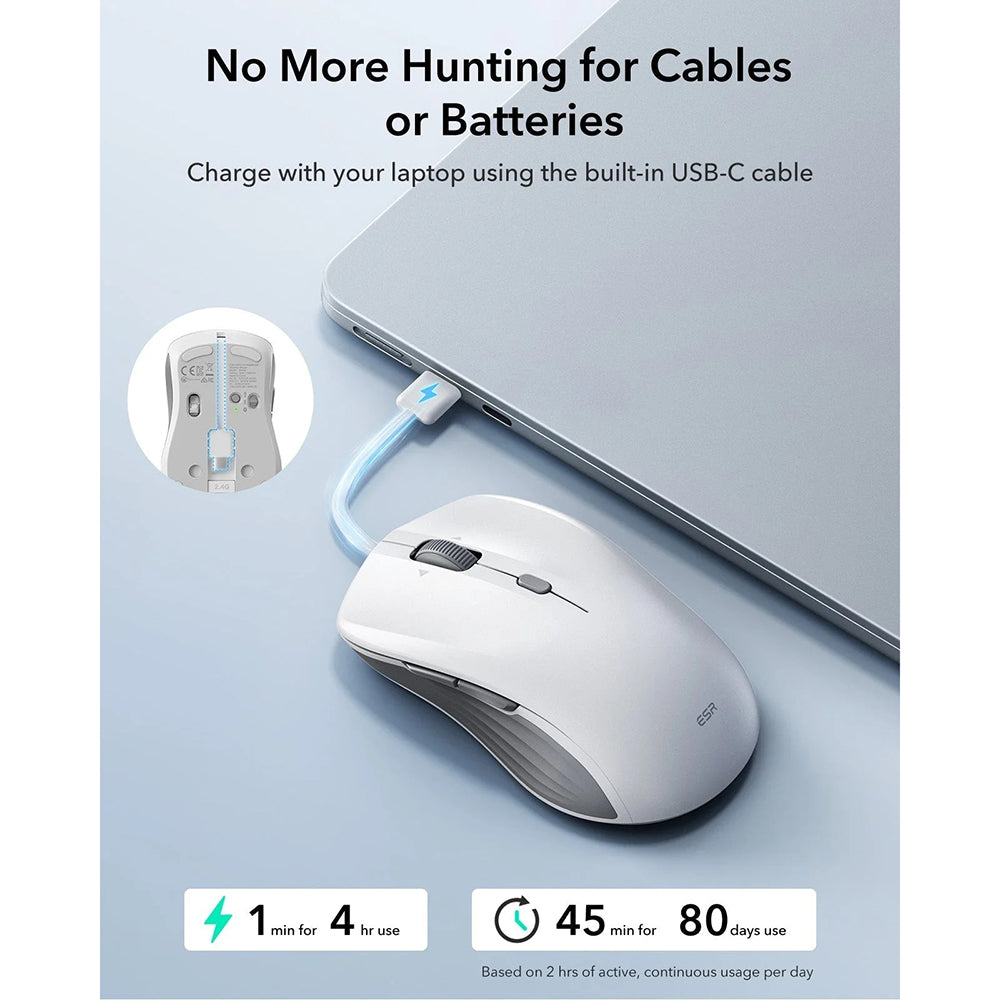 ESR MagMouse vezeték nélküli egér, 800DPI - 4800DPI, BT / Wi-Fi, Fehér