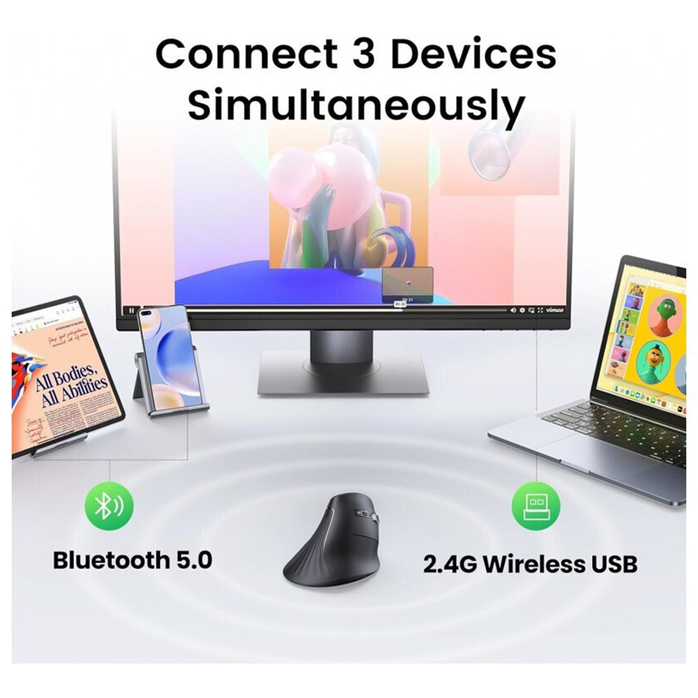 UGREEN MU008 vezeték nélküli egér, 4000DPI, BT / Wi-Fi, Fekete