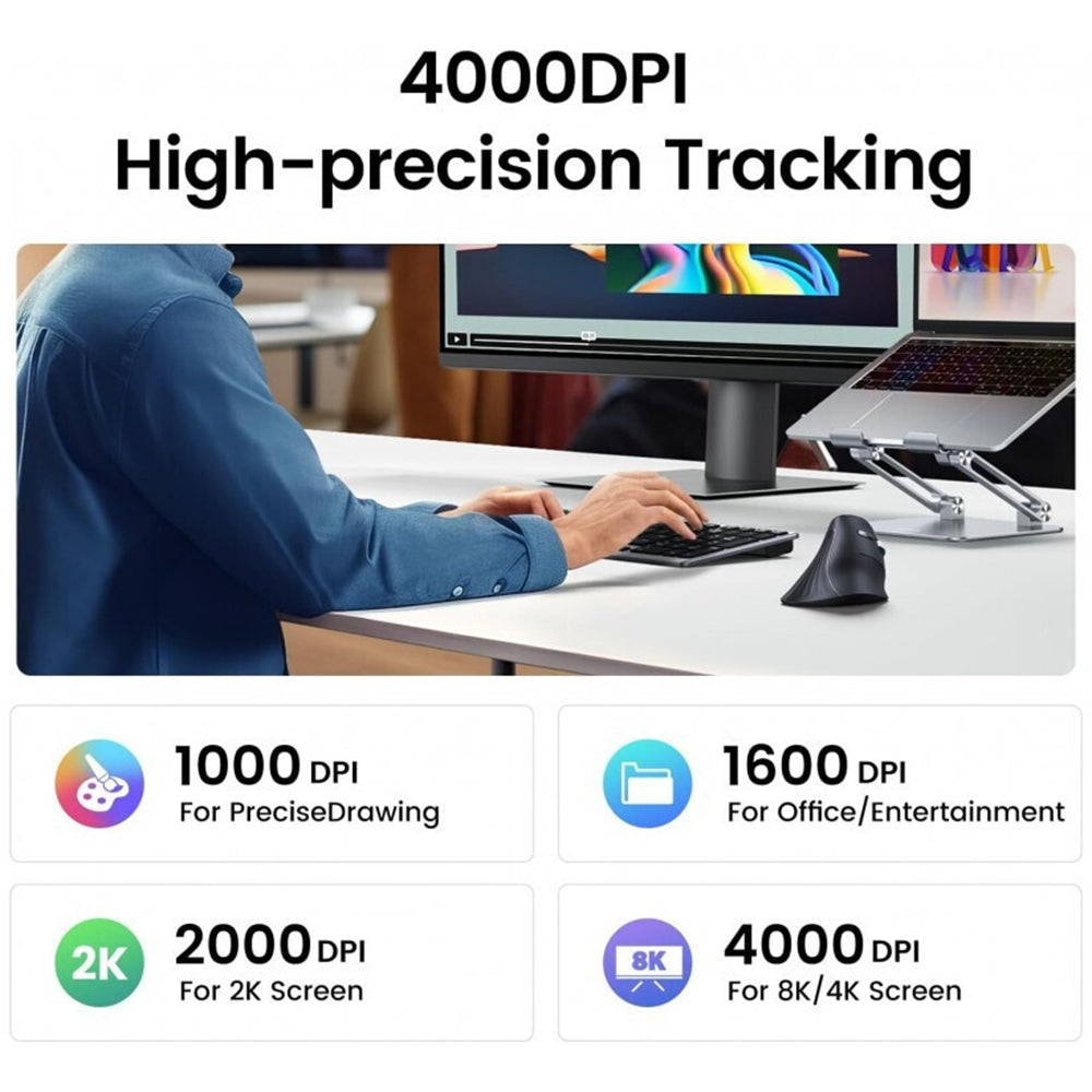 UGREEN MU008 vezeték nélküli egér, 4000DPI, BT / Wi-Fi, Fekete