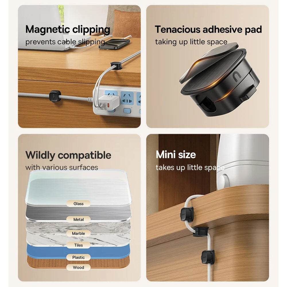 Baseus Lite Magnetic Kábelrendező, 3 darabos készlet, Fekete B01331106111-00