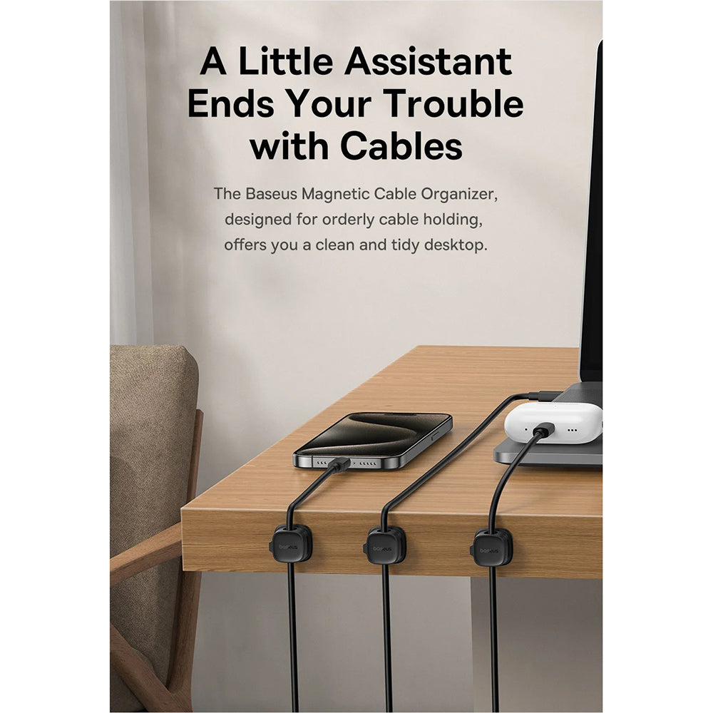 Baseus Lite Magnetic Kábelrendező, 3 darabos készlet, Fekete B01331106111-00