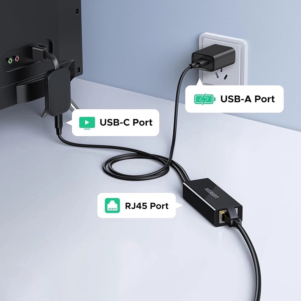 UGREEN CR110 (75535) hálózati kártya, RJ45, USB / USB-C, Fekete