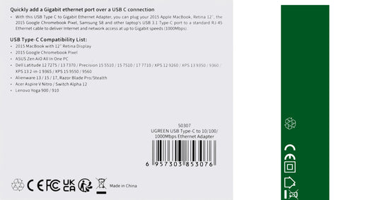 Hálózati kártya UGREEN US236, RJ45, USB-C, Fekete