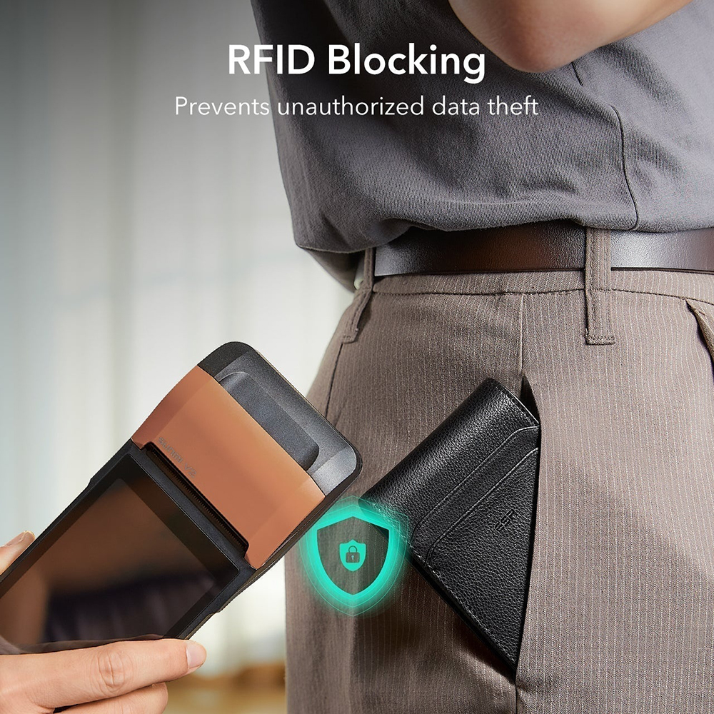 ESR Classic Geo Carbon pénztárca Find My funkcióval és RFID védelemmel, fekete, újrazárva