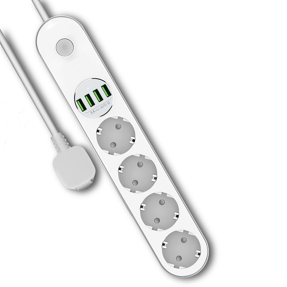 ColorWay hosszabbító, 4 x Schuko - 4 x USB-A, Fehér