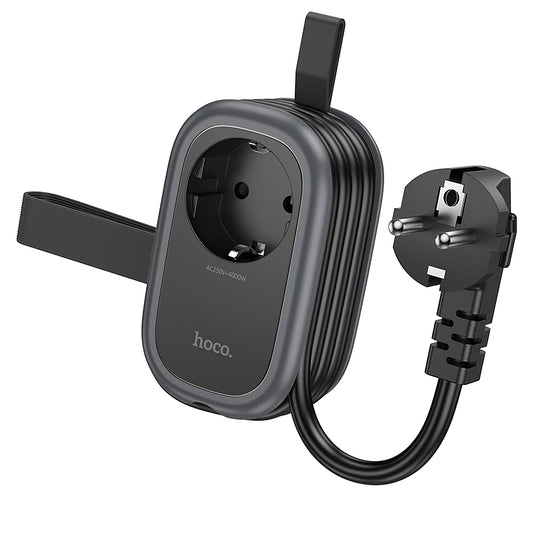 HOCO NS6 hosszabbító kábel, 12W, 2,4A, 2 x USB-A - 1 x USB-C - 1 x Schuko, fekete