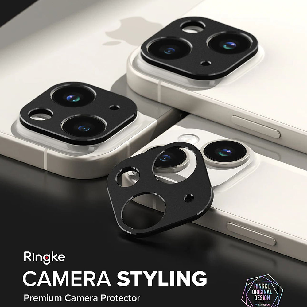 Ringke Styling hátsó kamera védőkeret Apple iPhone 15 Plus / 15-höz, Alumínium, Fekete