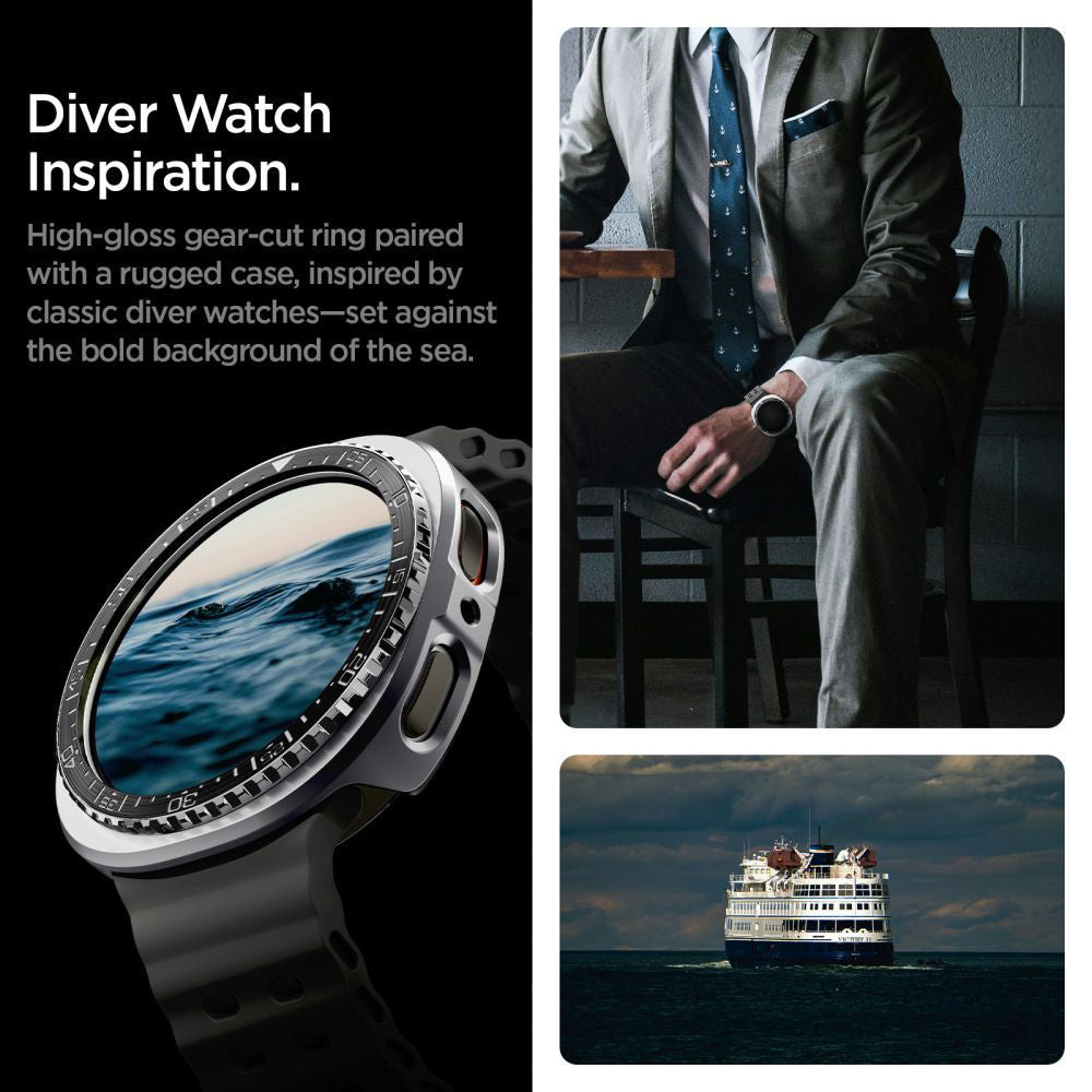 Spigen Tune Pro Diver Védőkeret Samsung Galaxy Watch8 44mm-hez, Fekete ACS10010