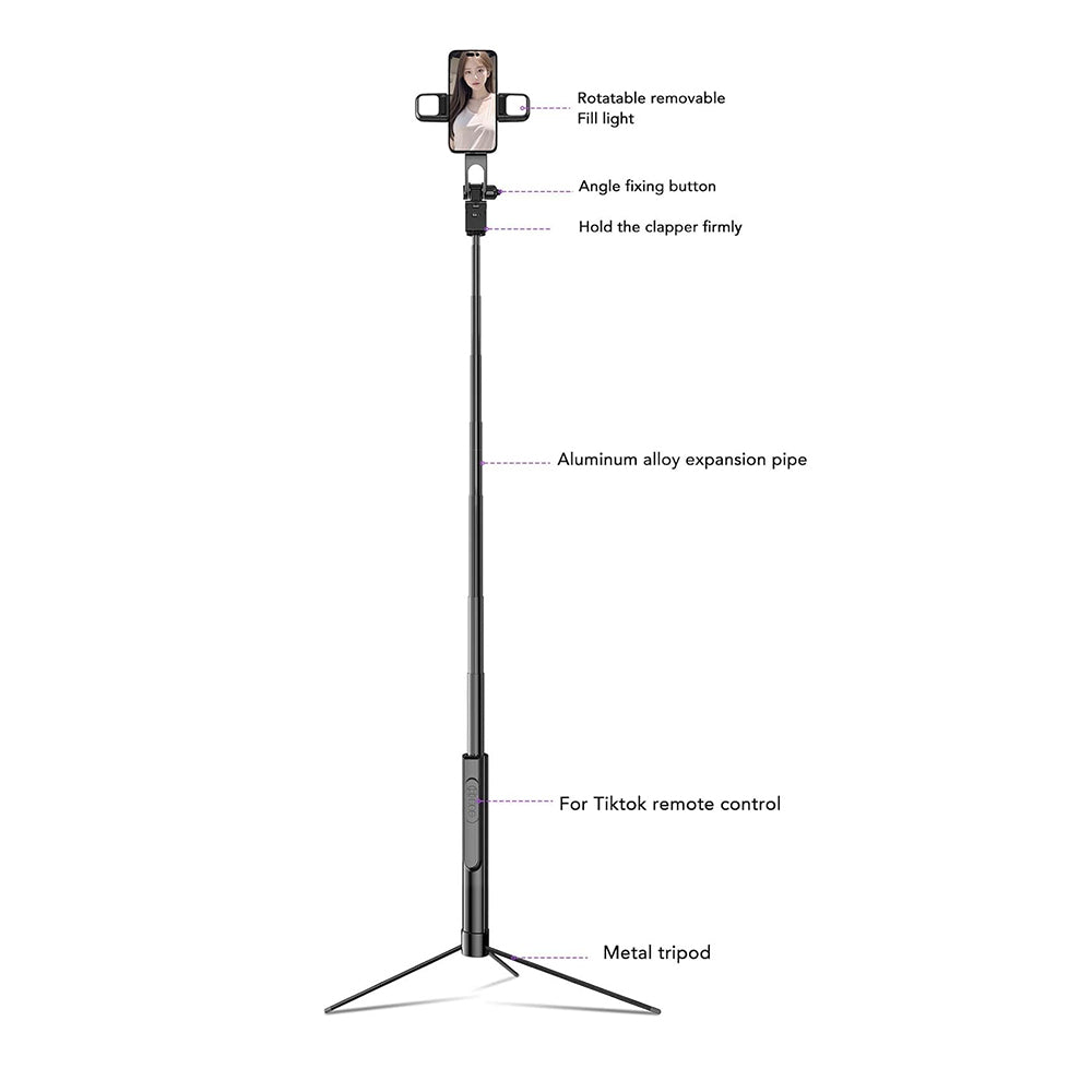 Selfie Stick Bluetooth Techsuit K30S, Univerzális, Fekete