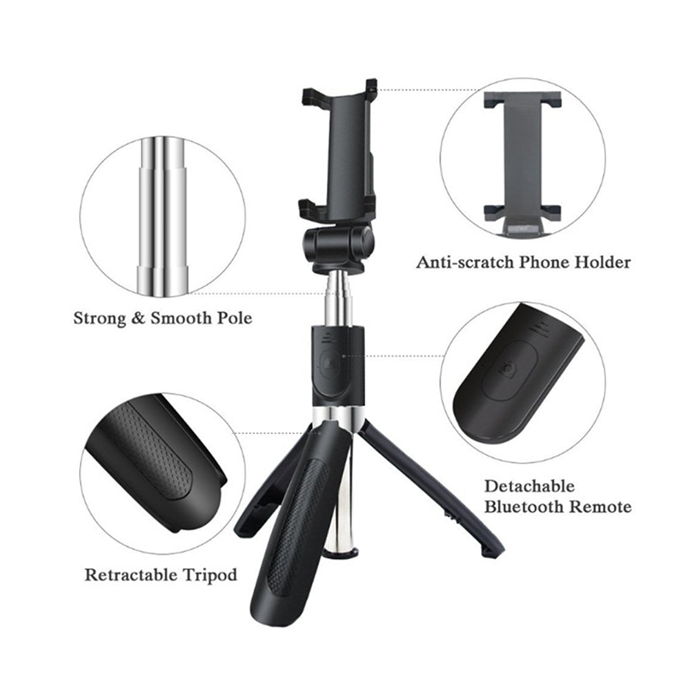 Selfie Stick Bluetooth Techsuit L01s, Univerzális, Fekete