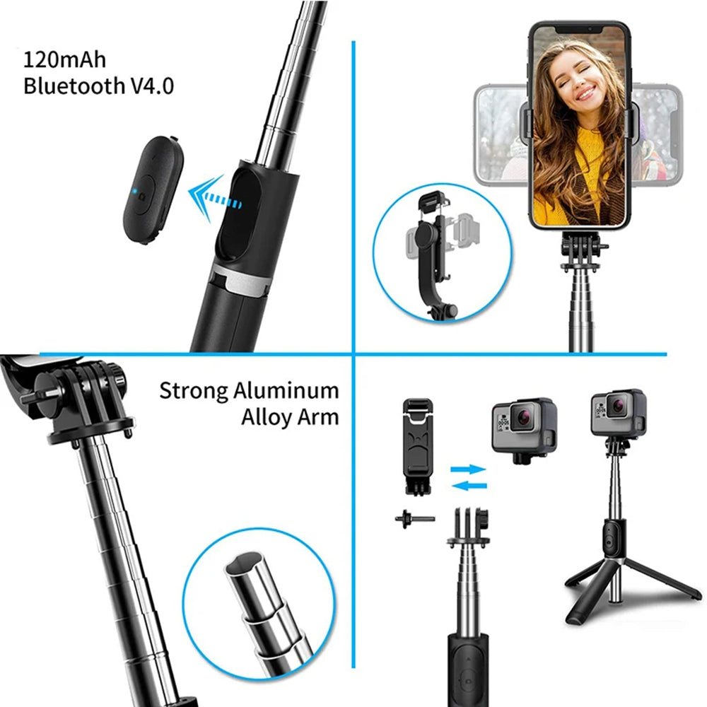 Selfie Stick Bluetooth Techsuit Q02, Univerzális, Fekete