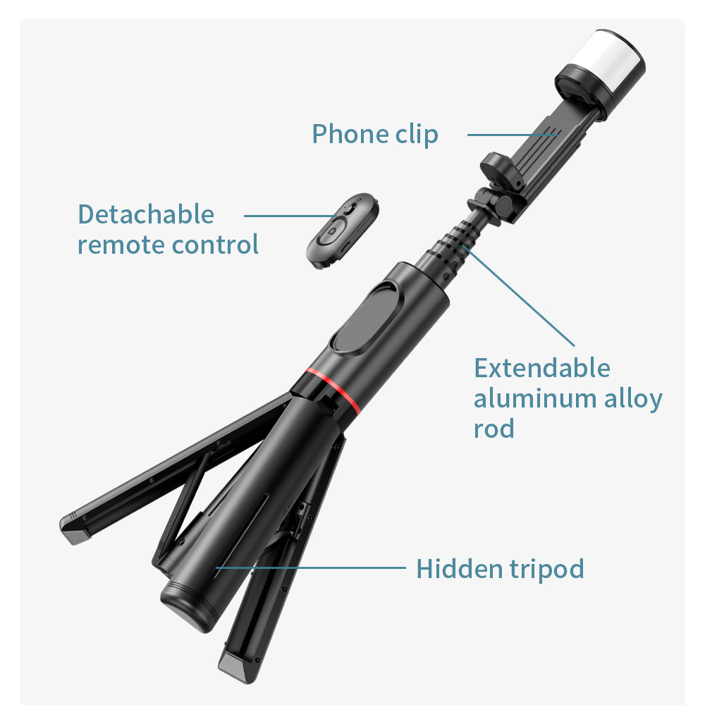 Selfie Stick Bluetooth Techsuit Q12S, Univerzális, Fekete