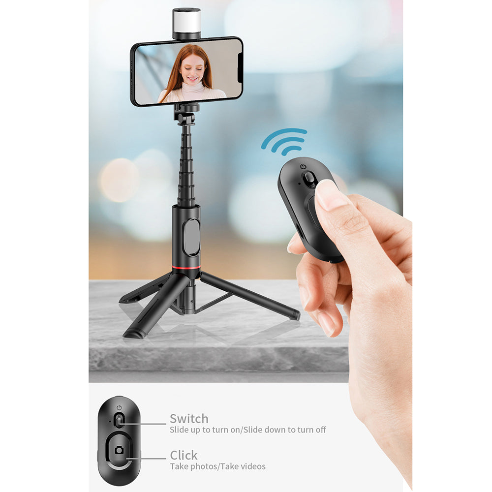 Selfie Stick Bluetooth Techsuit Q12S, Univerzális, Fekete