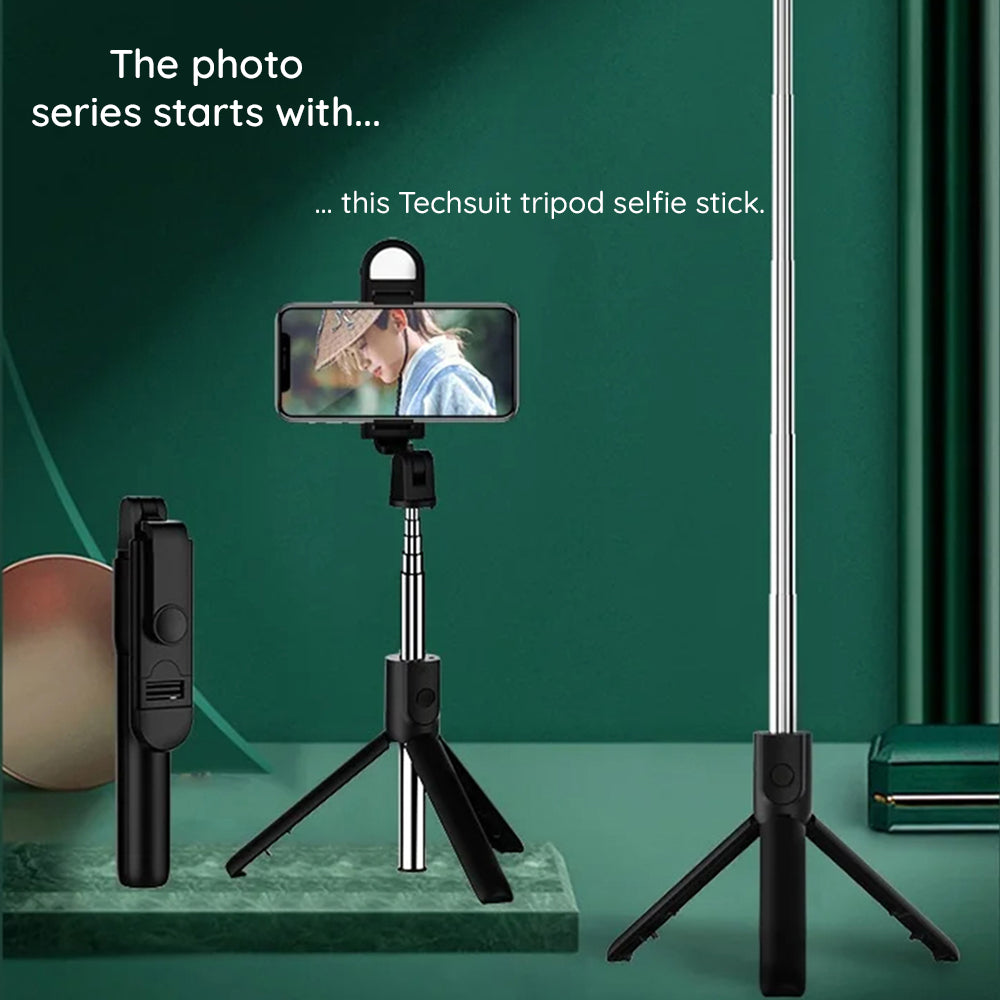 Selfie Stick Bluetooth Techsuit S05-S, Univerzális, Fekete