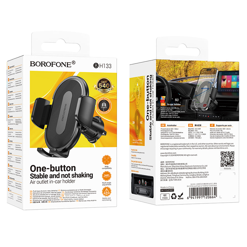 Borofone BH133 Rio Car Holder, 4.5inch - 7inch, Black