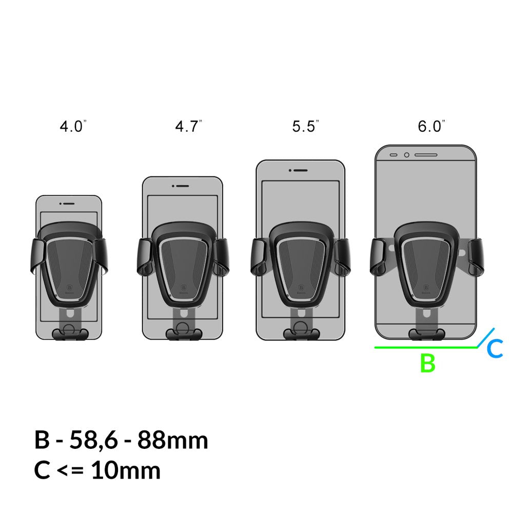 Baseus Air Vent Gravitációs autós tartó, 4 hüvelyk - 6 hüvelyk, fekete SUYL-01