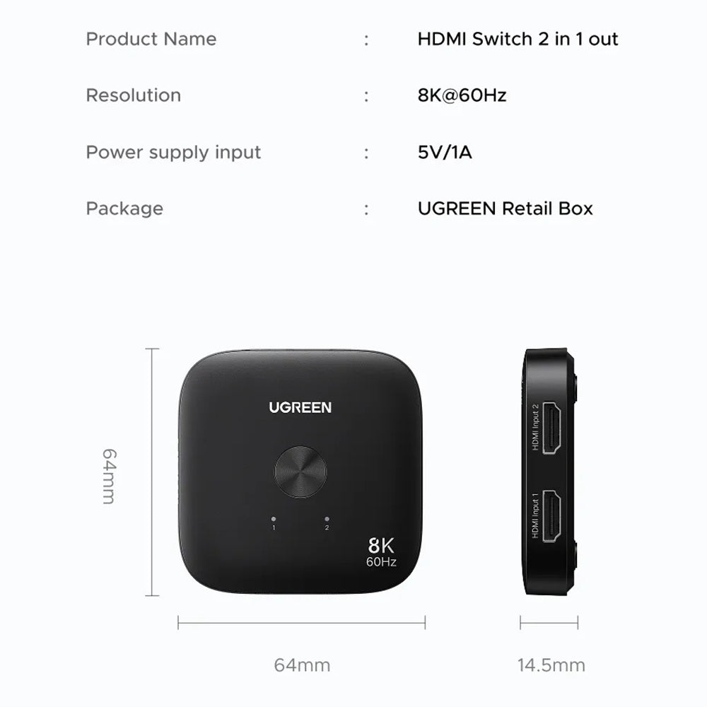 Switch Video HDMI UGREEN 65877, Fekete