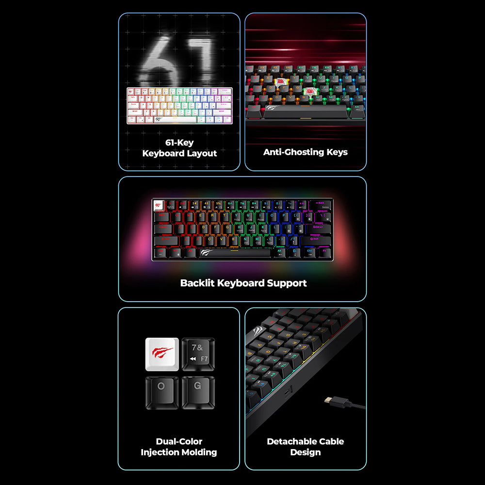 Vezetékes USB Gaming billentyűzet HAVIT KB903L, RGB, 1,8m, Fekete
