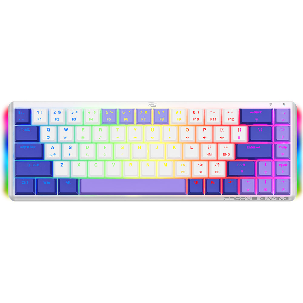 Proove AFK vezeték nélküli gaming billentyűzet, RGB, BT / Wi-Fi / Vezetékes, 1.5m, Fehér WKAFKEN22002
