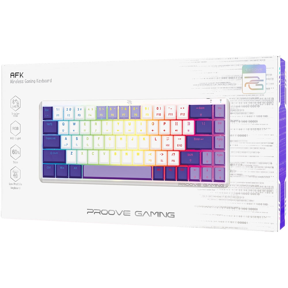 Proove AFK vezeték nélküli gaming billentyűzet, RGB, BT / Wi-Fi / Vezetékes, 1.5m, Fehér WKAFKEN22002