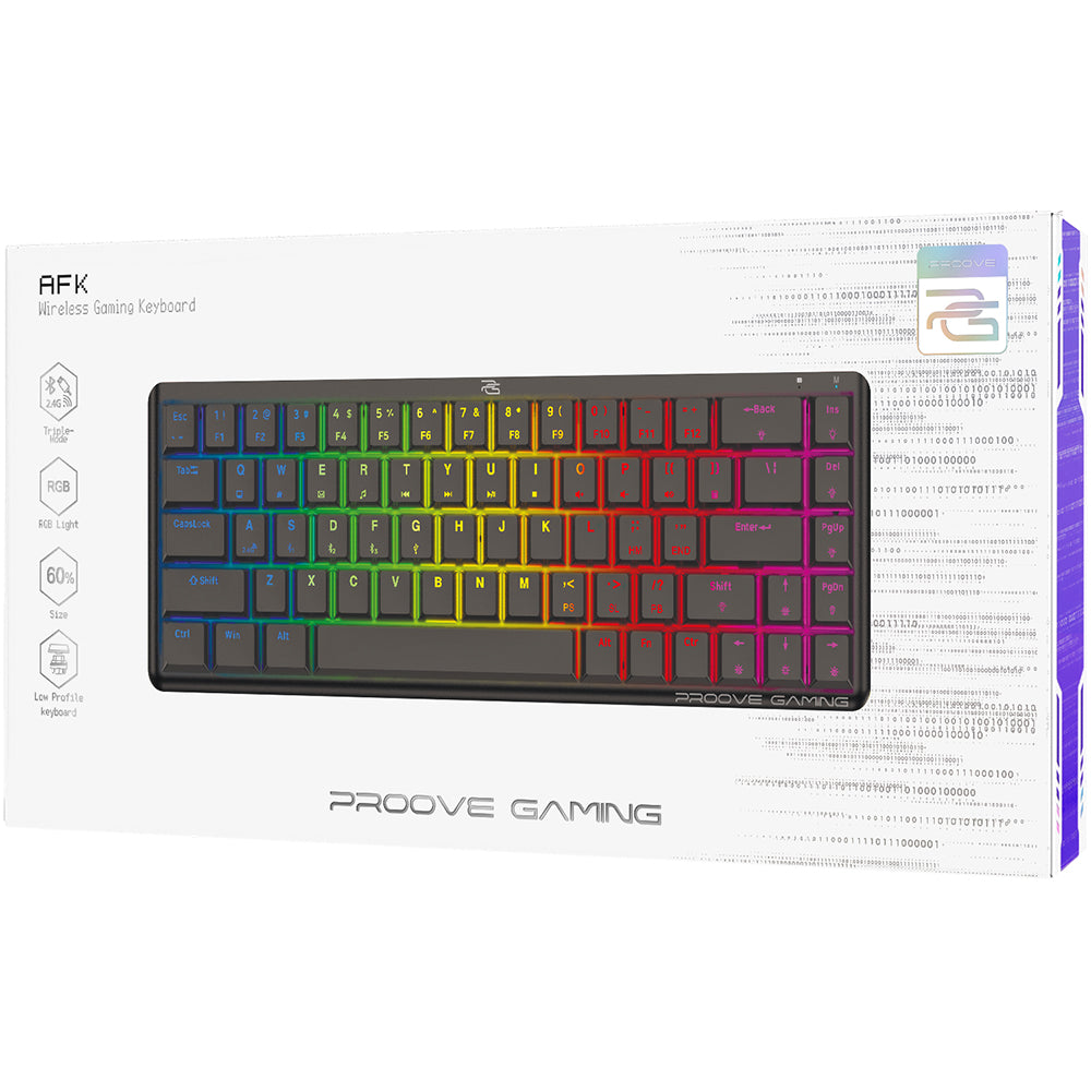 Proove AFK vezeték nélküli gaming billentyűzet, RGB, BT / Wi-Fi / Vezetékes, 1.5m, Fekete WKAFKEN22001