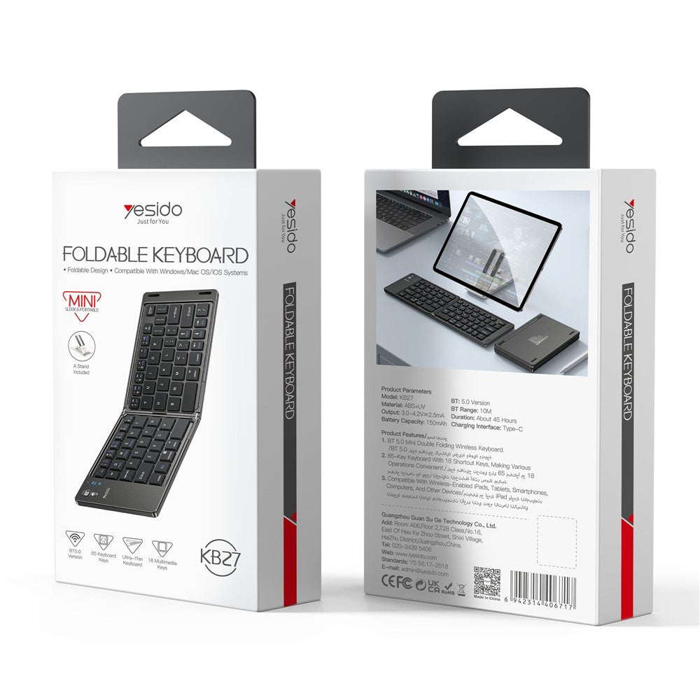 Yesido KB27 Összecsukható Bluetooth Billentyűzet, Fekete