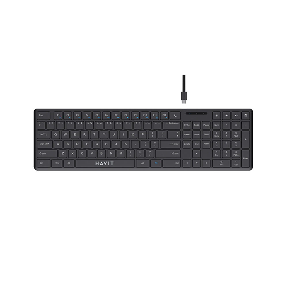 Wired USB billentyűzet HAVIT KB252, USB-C, 1,5m, Fekete