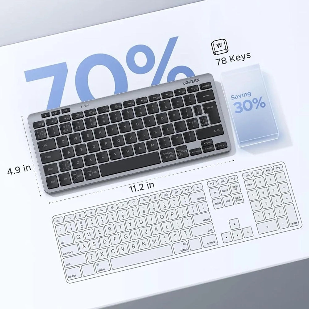 UGREEN 75049 Vezeték nélküli Billentyűzet, BT / Wi-Fi, Fekete