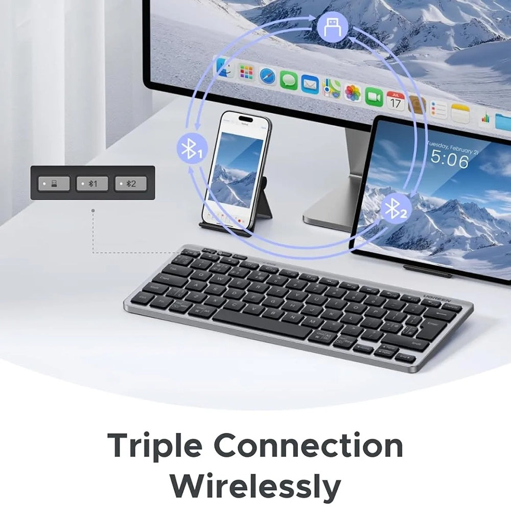 UGREEN 75049 Vezeték nélküli Billentyűzet, BT / Wi-Fi, Fekete