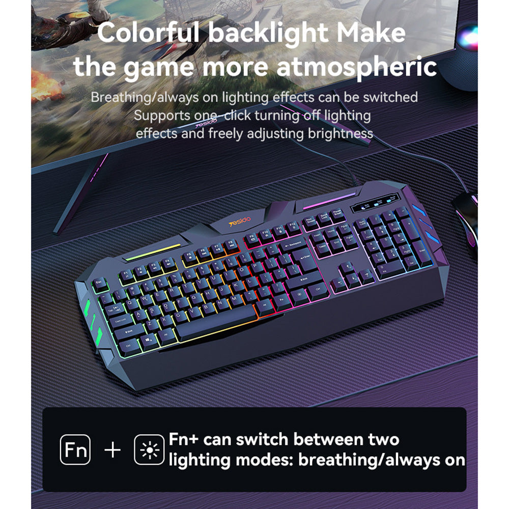 Yesido KB21 vezeték nélküli billentyűzet, RGB, 1,5m, fekete