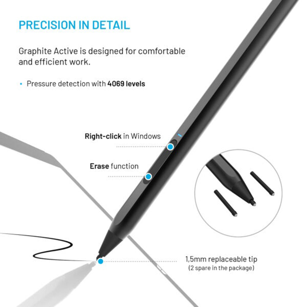 Touch Pen Fixed Graphite Active MPP támogatású eszközökhöz, Fekete
