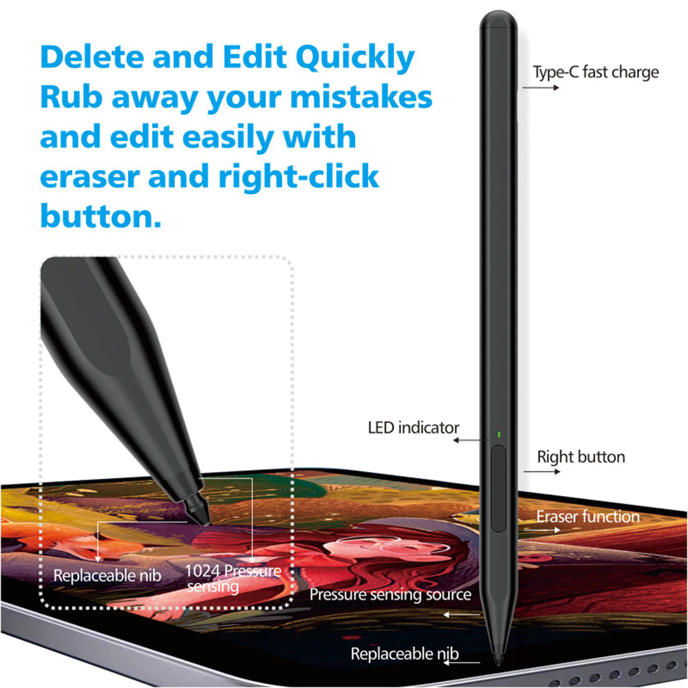 Touch Pen Techsuit F97 a Microsoft Surface-hez, Aktív Változat, Fekete