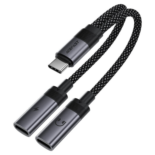 USB-C Audio Adapter - 2 x USB-C Acefast J14, Fekete