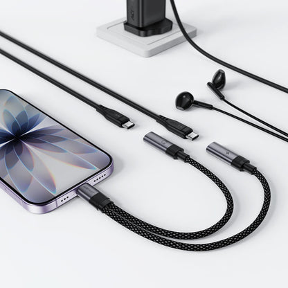 USB-C Audio Adapter - 2 x USB-C Acefast J14, Fekete