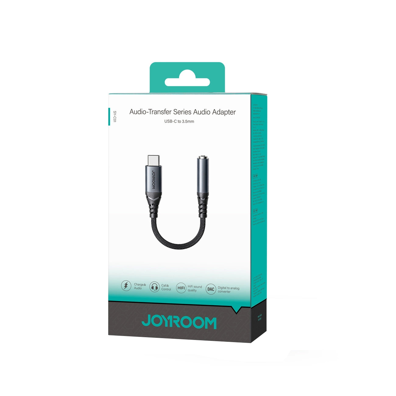 USB-C - 3.5mm Joyroom SY-C01 audio adapter, Fekete
