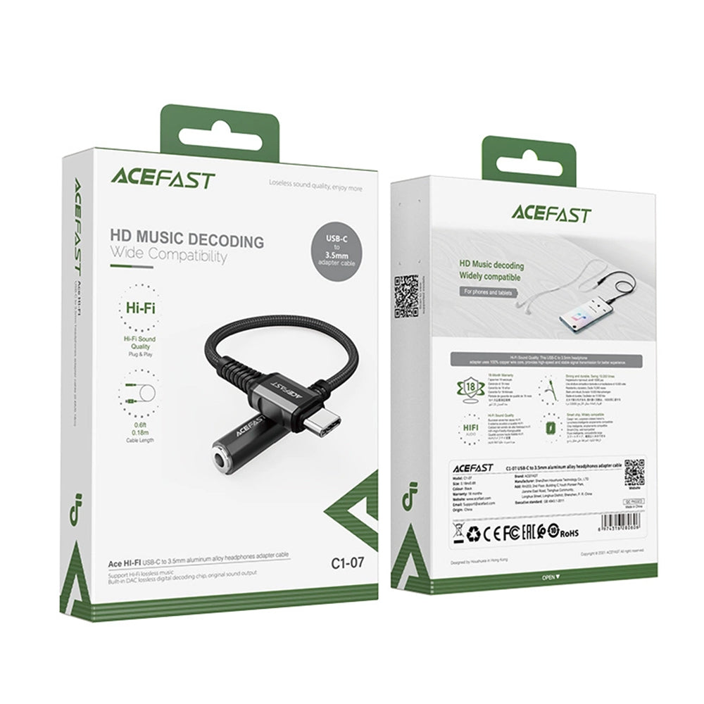 USB-C - 3.5mm Acefast C1-07 Audio Adapter, Fekete