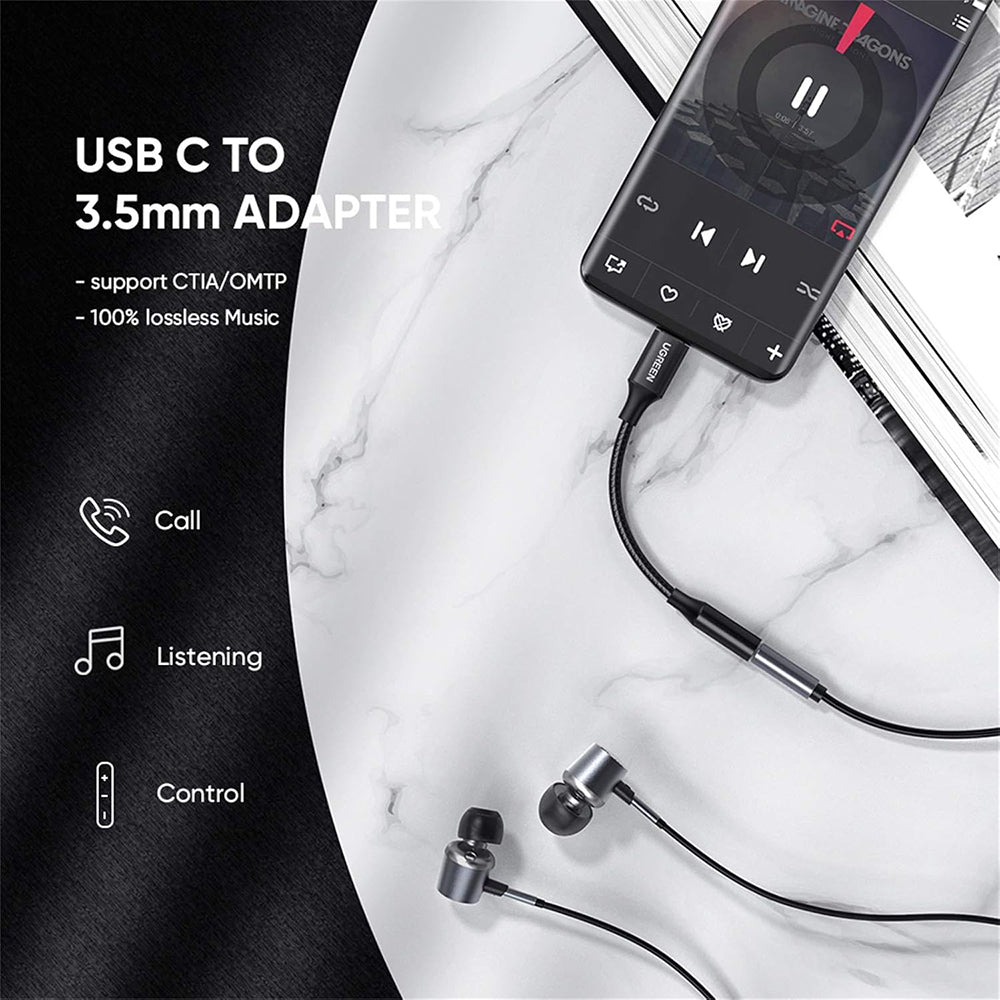 USB-C - 3.5mm UGREEN AV142 Audio Adapter, Fekete